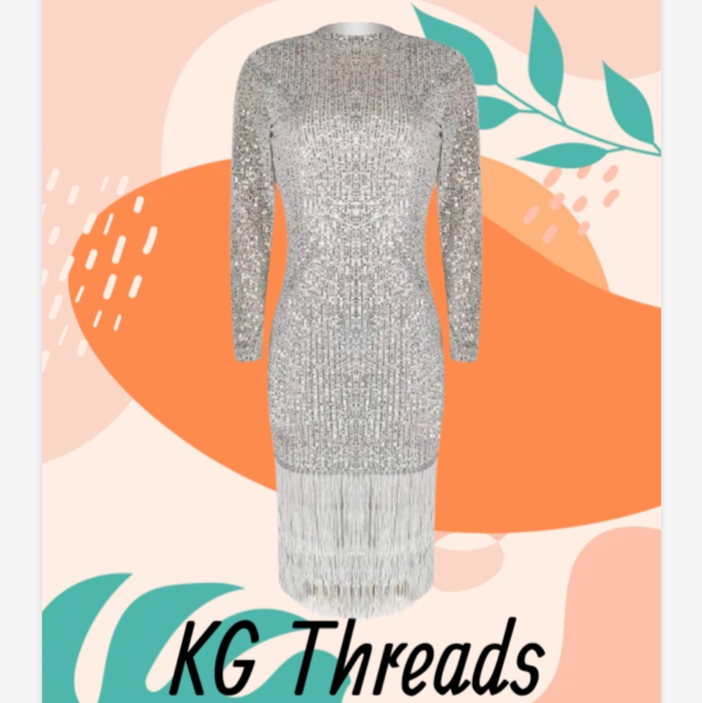 Fringe Silver Dress Roaring 20's